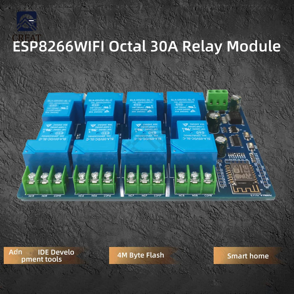 

DC7-28/5V источник питания ESP8266 WIFI 8-канальный 30A релейный модуль ESP-12F плата разработки