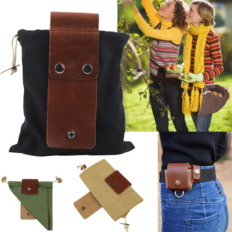 

Outdoor Picking Bag Foldable Waist Hanging Storage Bag Canvas Large Capacity Fruit Picking Bag Top Opening Garden Storage Tool