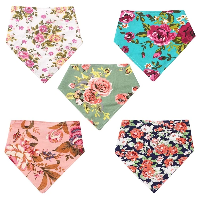 

Baby Feeding Drool Bib Double Side Floral Print Bibs Saliva Towel Soft Pure Cotton for TRIANGLE Burp Cloth for Newborn