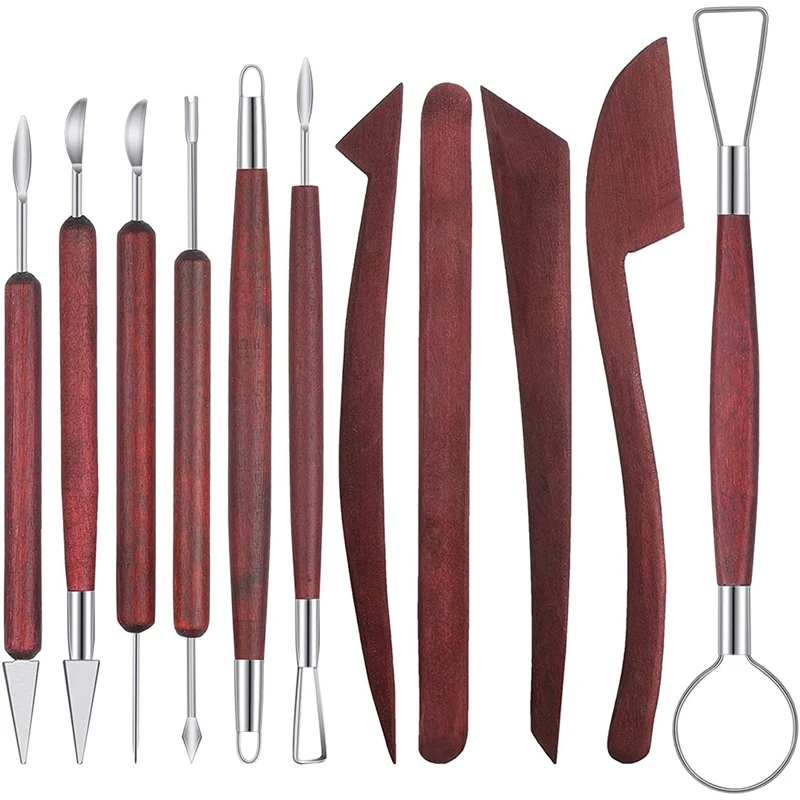 

11 Pieces Clay Sculpting Set Wooden Handle Clay Pottery Sculpting Tools DIY Wooden Clay Tools Double-Sided Carving Tool