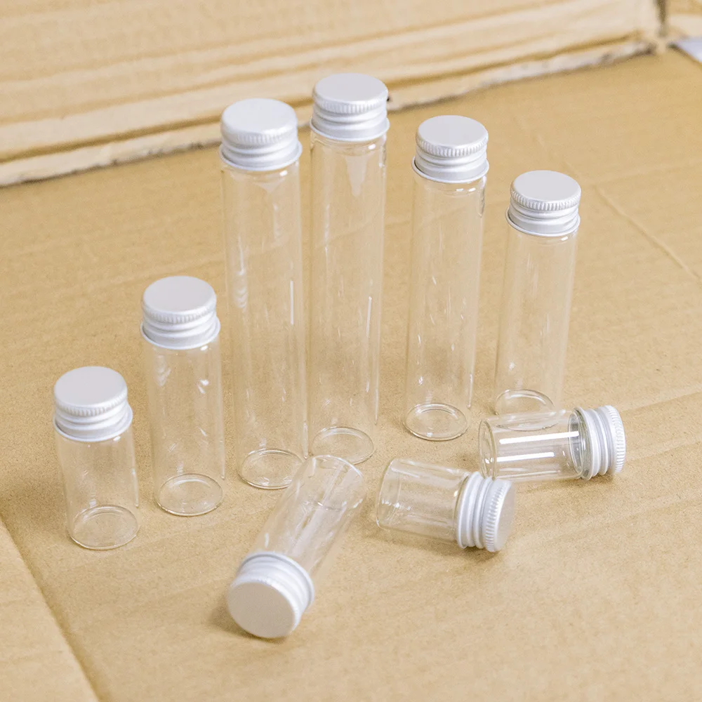 5ml 8ml 10ml 12ml 20ml 25ml 30ml Tiny Transparent Glass Bottles with Silver Aluminium Screw Cap Cute Jar Vials DIY Craft 100pcs images - 6