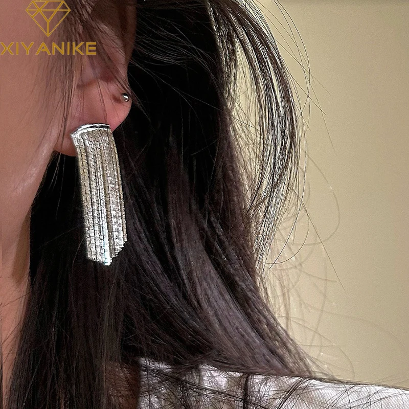 

XIYANIKE New Trend Sparkling Tassel Chain Earrings For Women Girl Fashion New Jewelry Accessories Gift Party Wedding pendientes