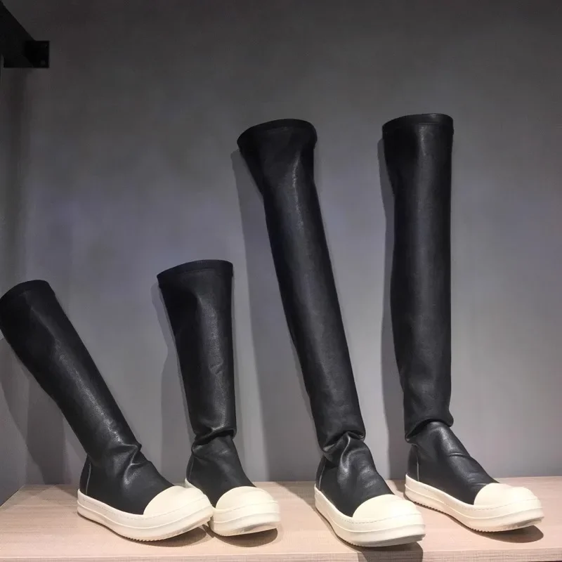 

Sweet Over Knee Boots Shoes Woman Sneakers Winter Autumn Slip on Women Shoes Flat Heels Solid Leather Modern Boots Zapatos Mujer