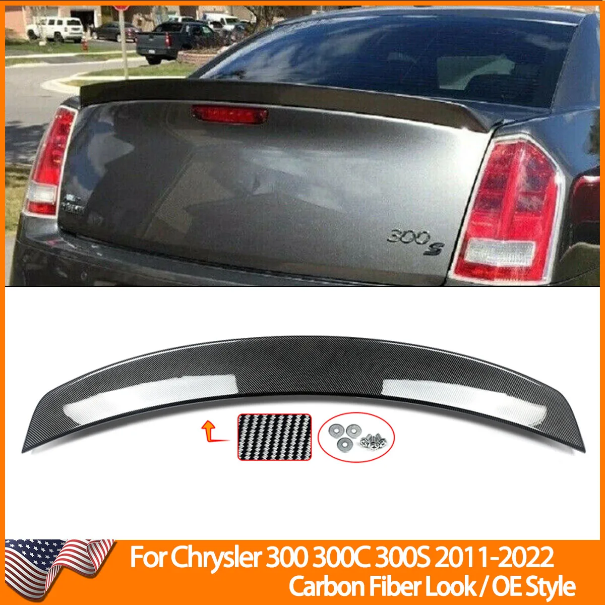 

Painted Carbon Look For Chrysler 300 300S 2011-2023 Rear Trunk Lip Spoiler Wing