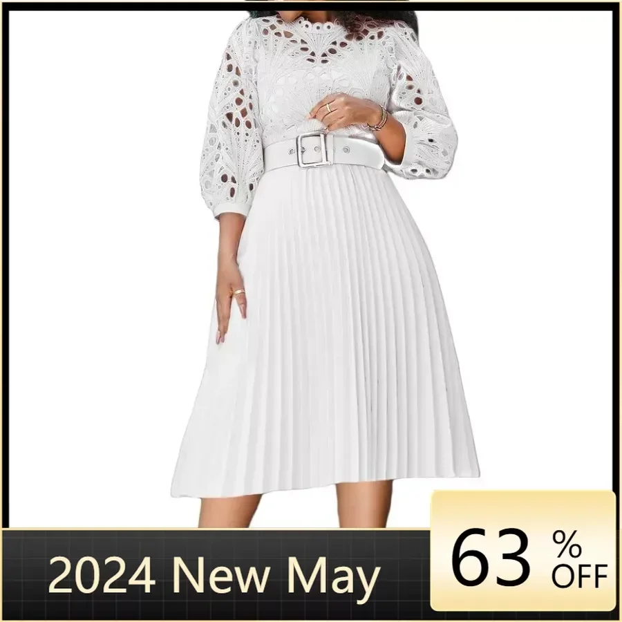 Сексуальное ажурное плиссированное платье с кружевным крючком и цветком новинка