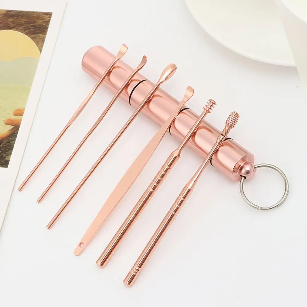 

6pcs New Ear Cleaning Sets Spin Design Portable Ear Wax Removal Kit Stainless Steel Cleaner Tools Ear Pick