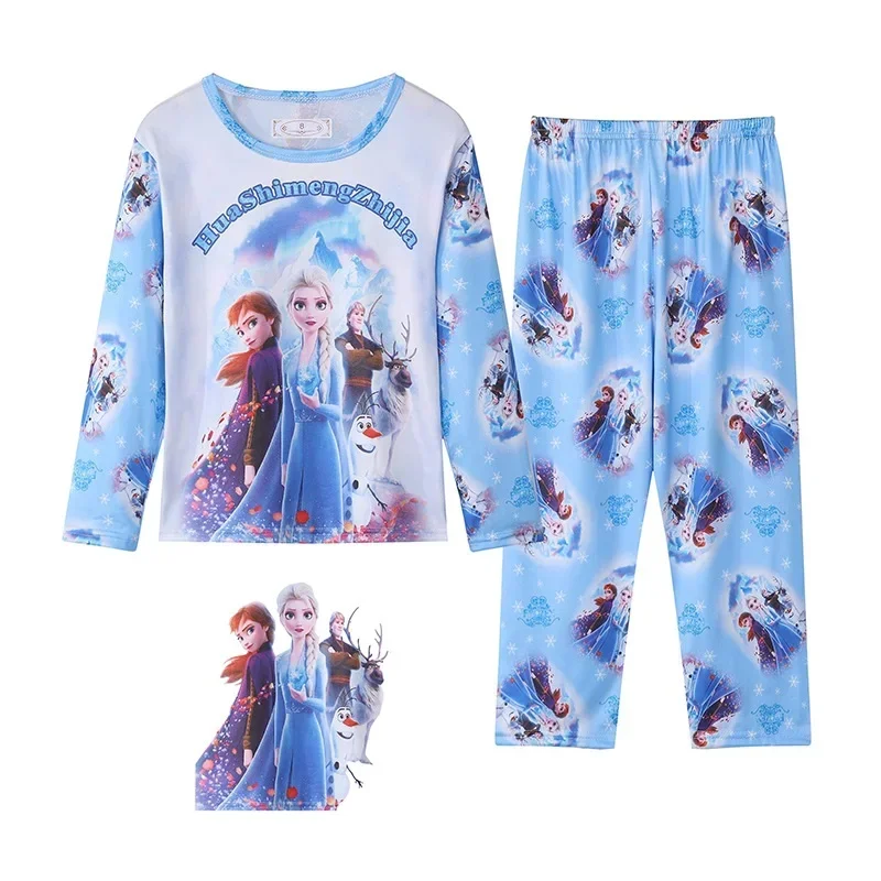 

Disney Pajama Sets Girls Sleepwear Anna Elsa Clothing Sets Kids Long Sleeve +Pant 2Piece Children Home Clothing Girl Nightgown