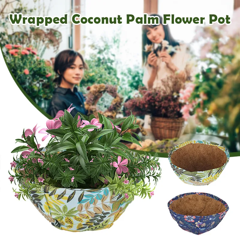 

Garden Supplies Natural Fibre Plants Pot with Linen Wrapped Decorative Coconut Flower Pot Hanging Basket for Garden Home Bar FU