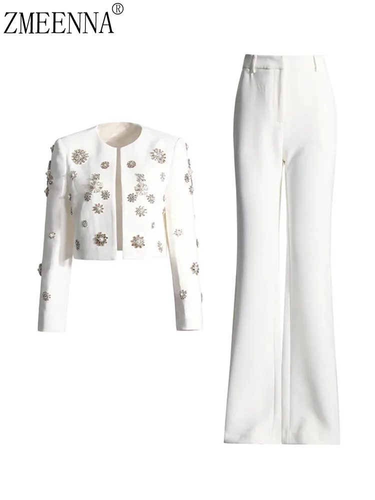ZMEENNA 2024 Летний Новый вышитый кардиган в стиле пэчворк пальто + однотонные брюки с