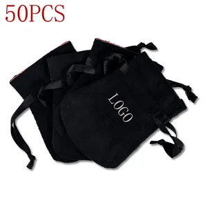 50PCS Black Ribbon Flannel Bag Pouch For Bead Charm Earrings Necklace jewellery Packaging Jewelry Or