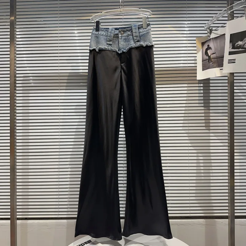 

Лето 2023, Новое поступление, Синие рваные джинсовые брюки PREPOMP в стиле пэчворк, тонкие длинные расклешенные брюки, повседневные женские брюки GK632