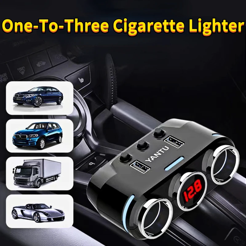

2 USB Port 3.1A 3 Way Car Cigarette Lighter Socket Splitter Charger DC 12~24V USB Cigarette Lighter Socket Black