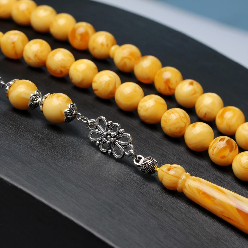 Фото Мусульманский Янтарный Розарий Tasbih, материал из смолы, мусульманские молитвенные четки, модные ювелирные изделия ручной работы, Misbaha Sibaha ... №4