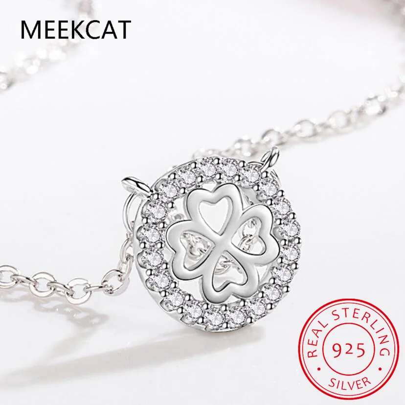 Ожерелье из стерлингового серебра 925 пробы с четырьмя листами клевера для женщин
