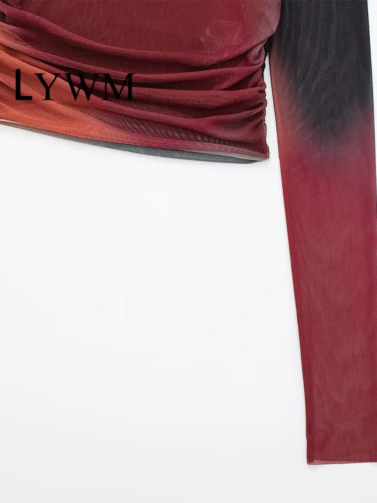 Модная женская плиссированная блузка LYWM из тюля с принтом винтажные женские