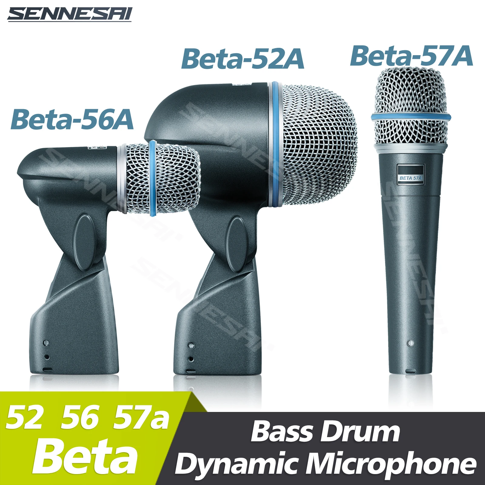 

SENNESAI Beta 52A Drum Microphone Instrument Kick Drum Bass Mic（Metal）56A 57A Dynamic Drum Snare Kick Mic，Kick-out Big Bass