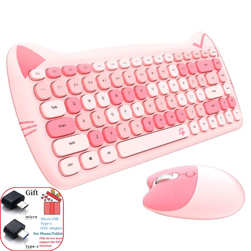 MOFII-Conjunto de teclado y ratón inalámbricos Kawaii Cat 2,4G, bonito lápiz labial, Punk, Combos para ordenador portátil, PC, oficina en casa