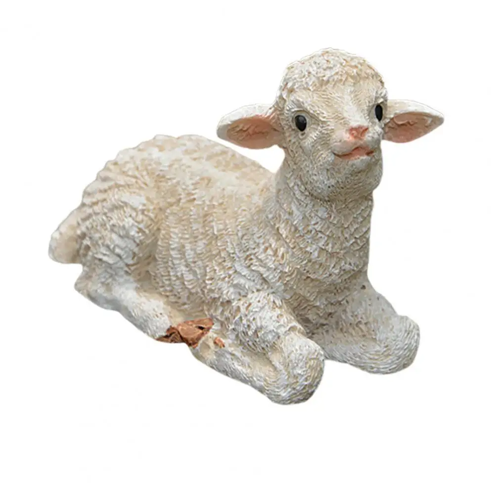 

40%HOT Pastoral Sheep Sculpture Decorative Lying Position Bonsai Simulation Lamb Ornaments Garden Decor