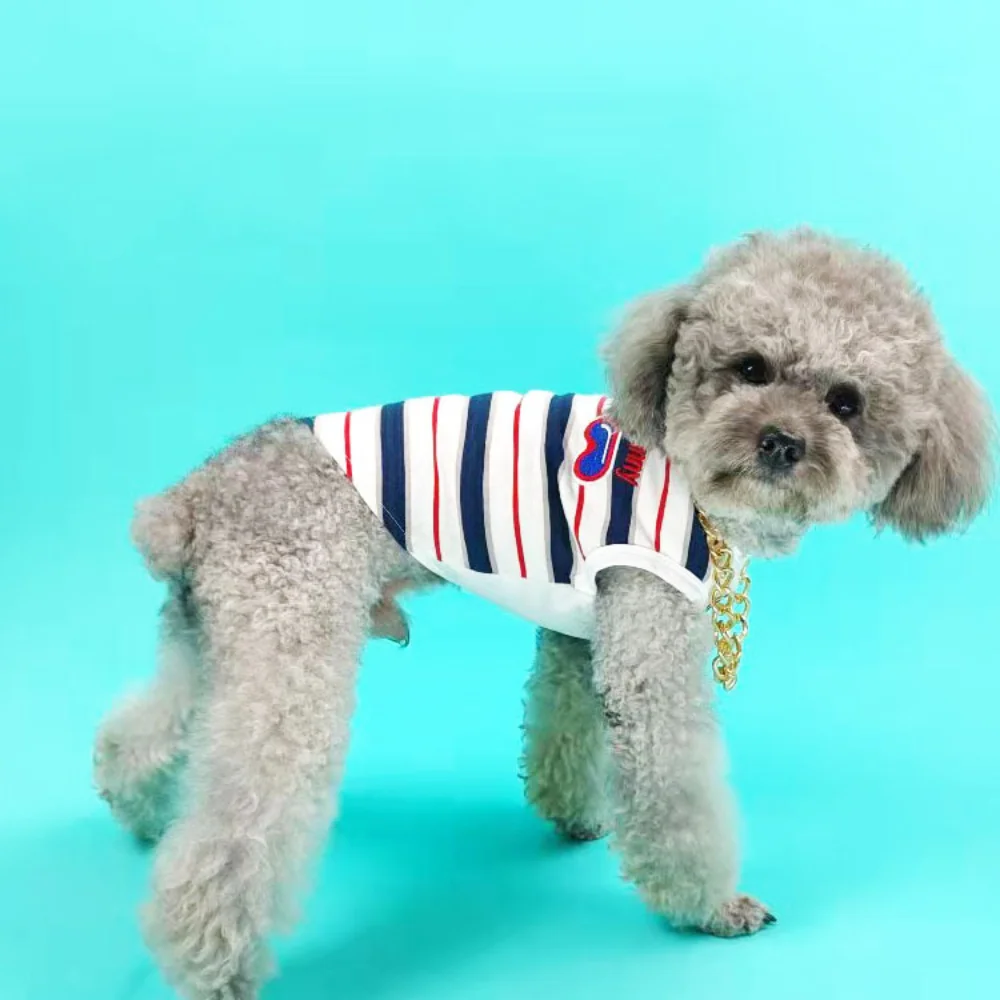 

Dog Clothes Cat Universal Summer Thin Striped Vest Schanery Bears Malzis Striped Breathable Sleeveless Stretch Vest Pet Supplies