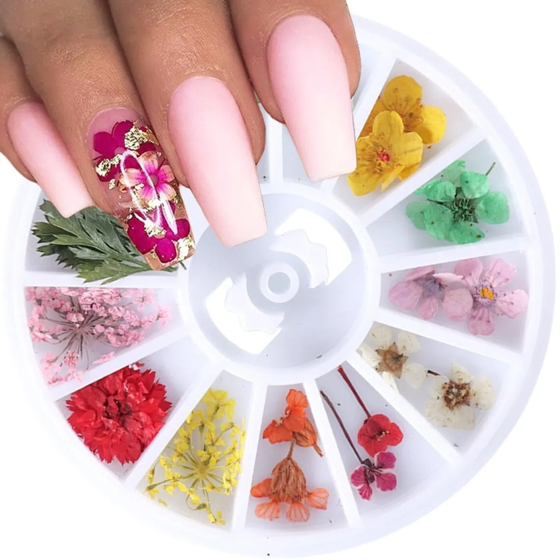 

1 Wheel Dried Flowers Nail Art Decoration 3D Natural Artificial Leaf Floral Charms Necklace Jewelry DIY Accessories Tips