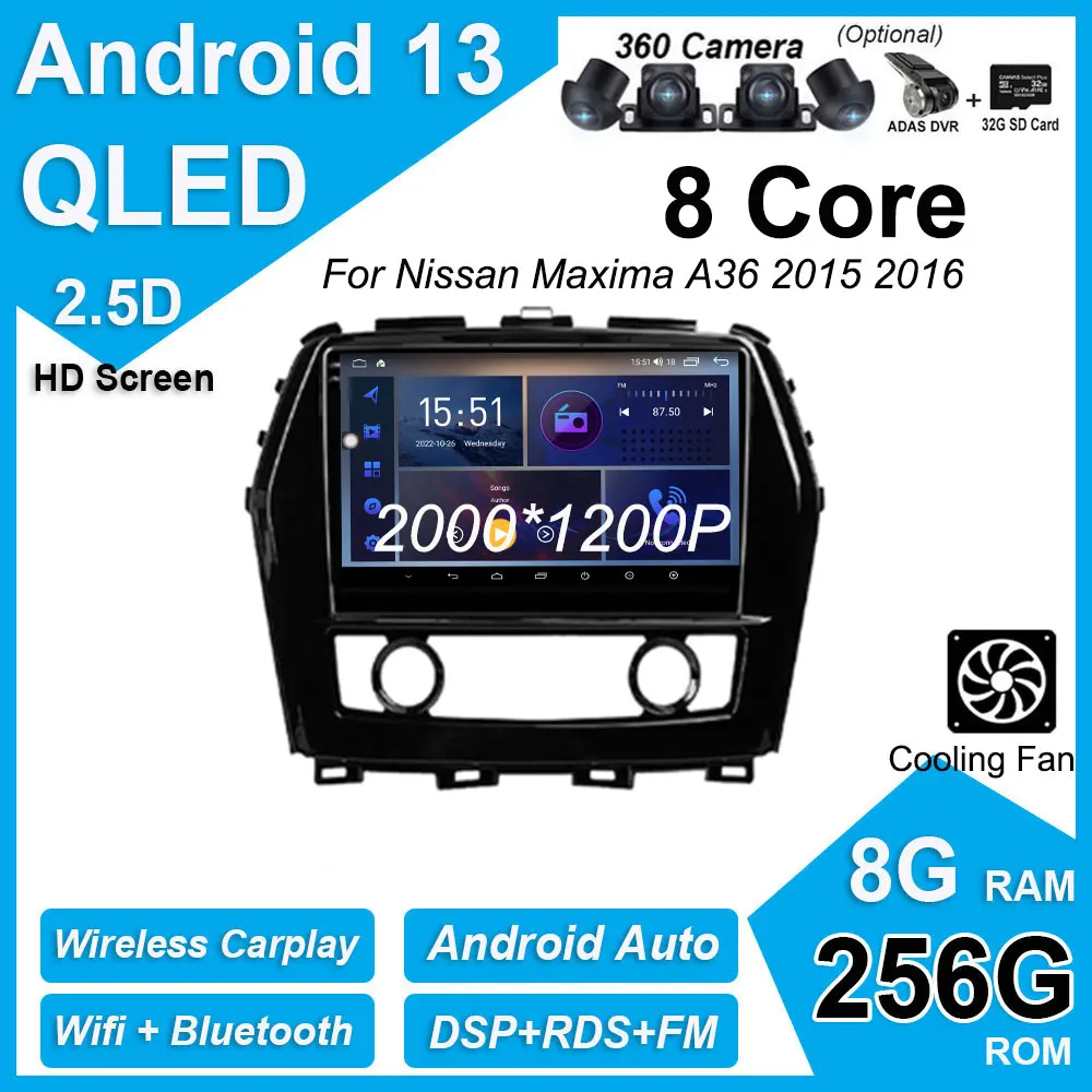 

For Nissan Maxima A36 2015 2016 2017 2018 2019 2020 QLED IPS Screen Android 13 Car Radio Player GPS Navigation Video Multimedia