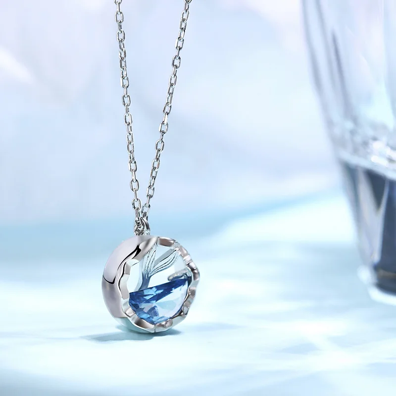 

Huitan New Fashion Delicate Round Pendant Necklace for Women Ocean Mermaid Tail Romantic Love Birthday Anniversary Gift Jewelry