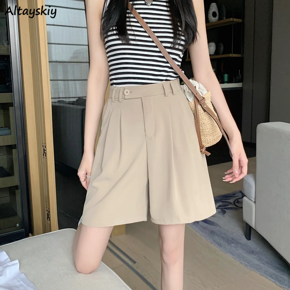 

Solid Wide Leg Shorts Women Thin Fashion All-match Preppy Style Casual Summer Ulzzang New Baggy High Waist Student Chic Basic BF