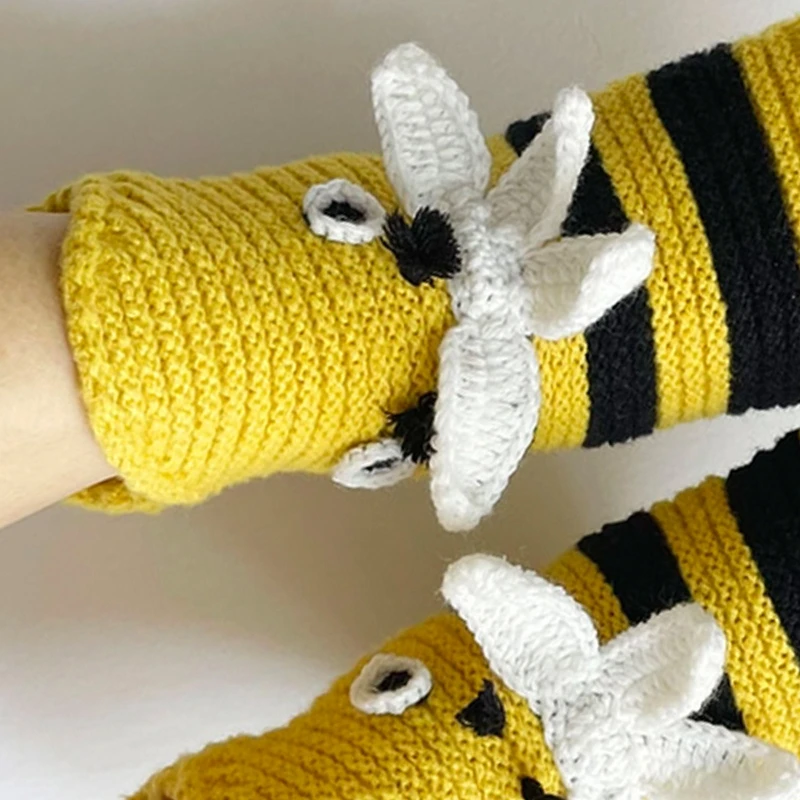 Bee Striped Socks Knit Bee Socks Funny Crochet Socks Bee Socks For Women Bee Stockings Girls Halloween Party Prop 37JB