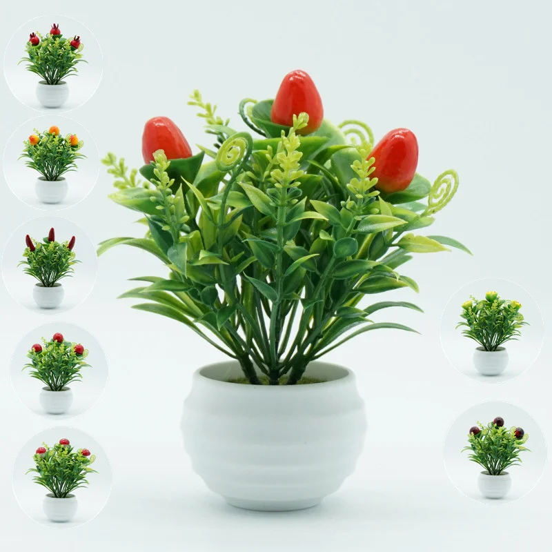 

New Artificial Flower Simulation Plant Fake Potted Small Fruit Tree Green Bonsai For Home Desktop Indoor Decoration Ornaments