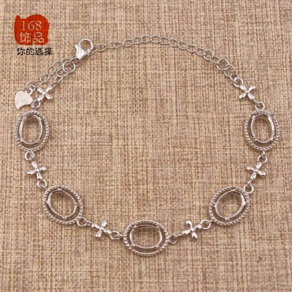 

Пустая основа для браслета из серебра 100% пробы с камнем 6 х8 мм