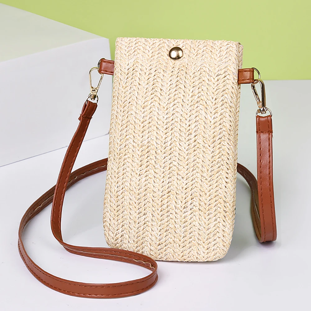 

Straw Woven Small Phone Bag Handmade Rushwork Ladies Shoulder Crossbody Messenger Bags Weaving Summer Beach Bags For Women