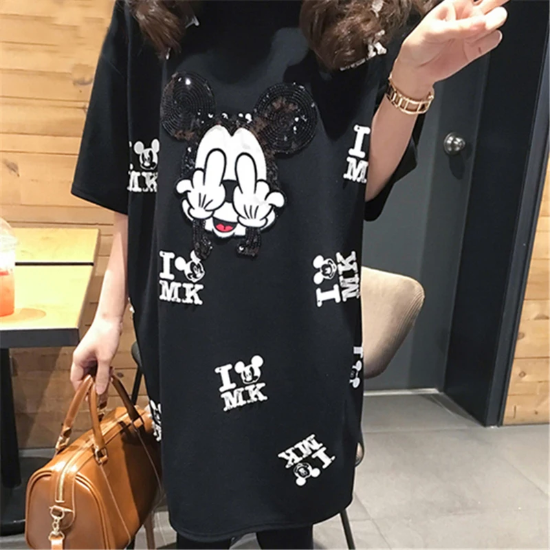 

Cartoon Women Dress Mickey Mouse Casual Mini Dresses O Neck Short Sleeve Summer Party Disney Streetwear Korean Fashion Clothing
