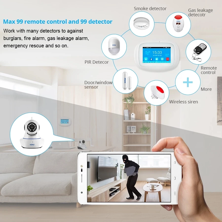KERUI K52 4.3 Inch Touch Screen-Control Wireless GSMHome Security A-l-a-r-m System Sensor Burglar A-l-a-r-m Device For Door enlarge