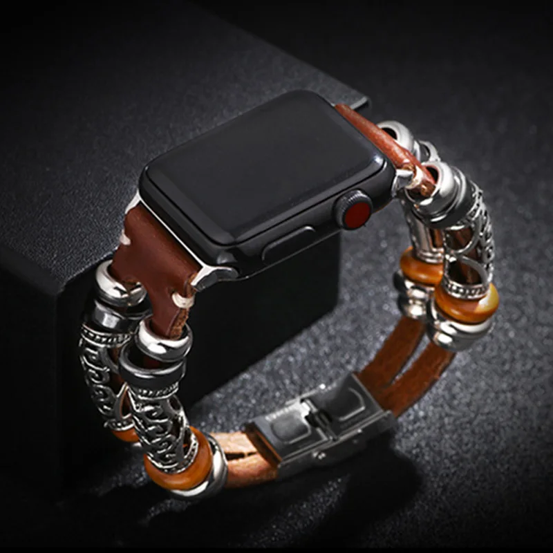 Ремешок из металла и кожи для Apple Watch 7 6 Se Спортивный Повседневный Браслет iWatch Series 5