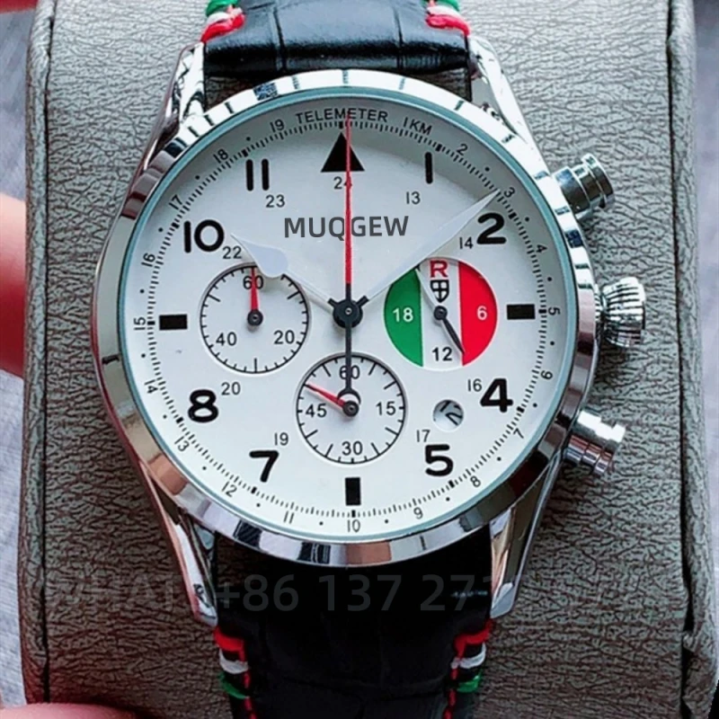 

New Men's Quartz Watch Top Luxury Brand Multifunctional Chronograph Movement Six Needles Leather Strap Calendar reloj hombre