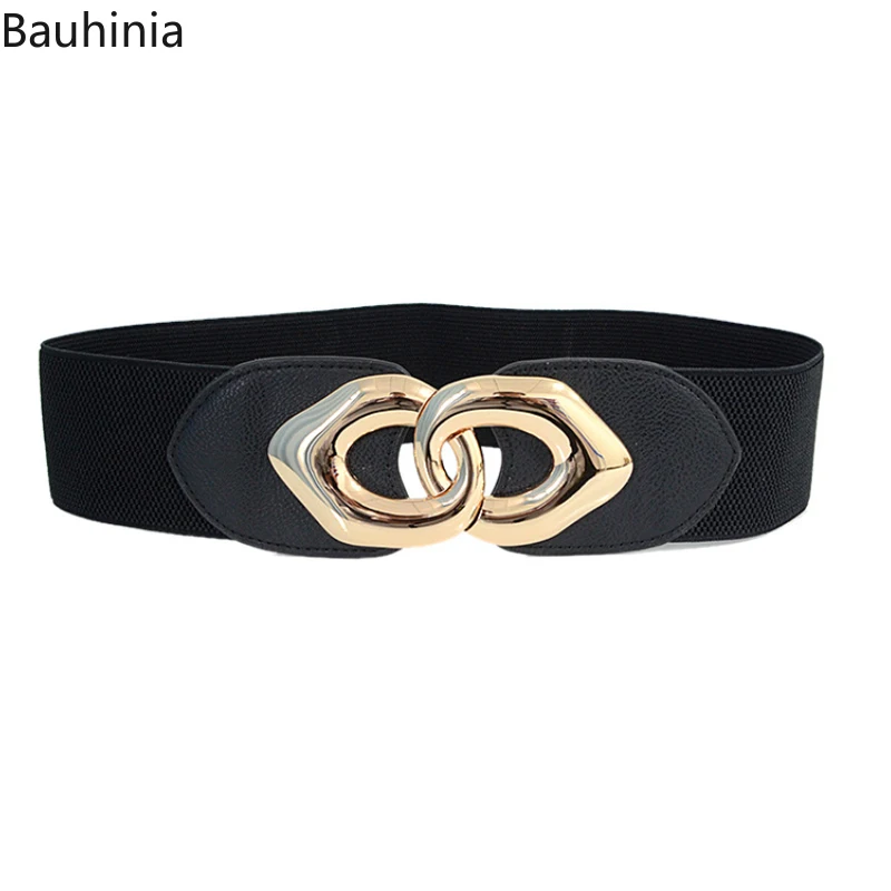 Bauhinia Summer New 60-95cm Metal Double Buckle Woman Slim Cummerbunds Fashion Casual Design Elastic Wide Belt