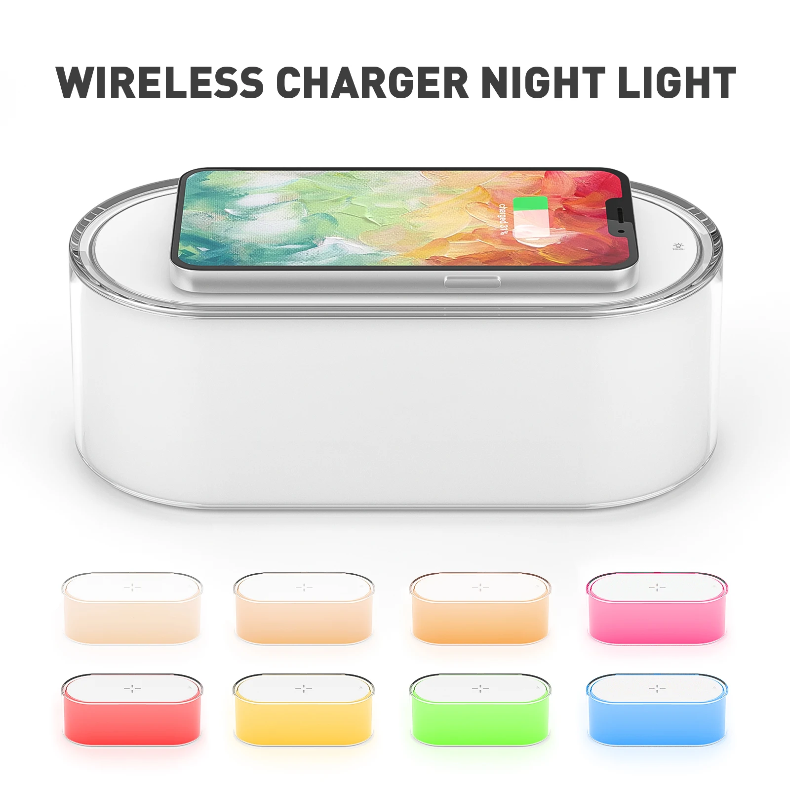 

USB Colorful Wireless Fast Charger LED Lamp Night Light Atmosphere Light for iPhone 13 13Pro 12 X XR 11 Table Lamp Holiday Gift
