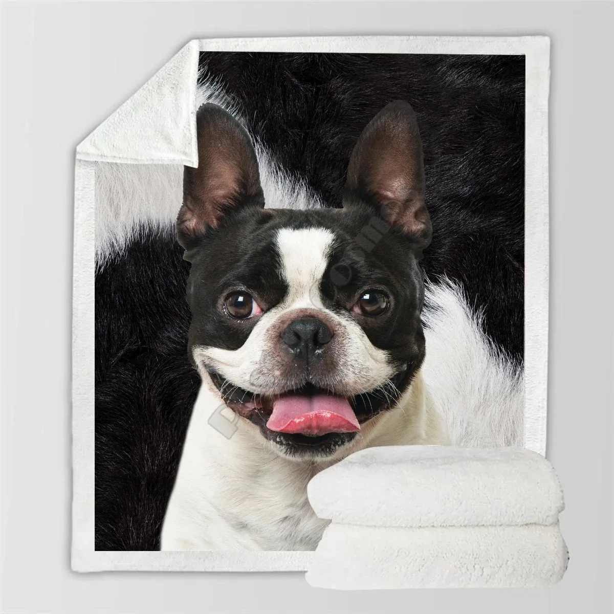 

Boston Terrier Cozy Premium Fleece Blanket 3D Printed Sherpa Blanket on Bed Home Textiles 02