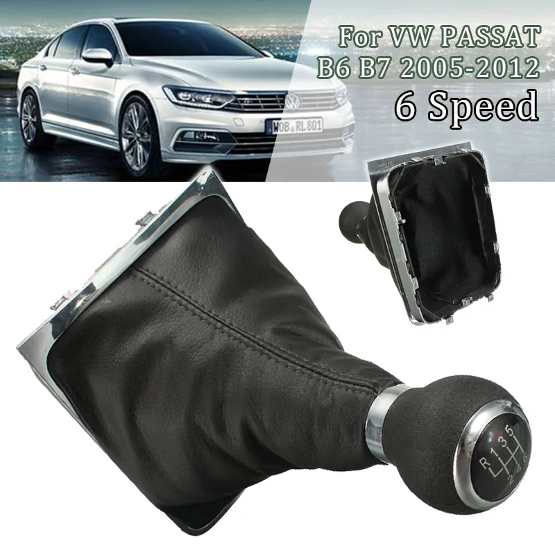 6 Speed Manual Gear Shift Knob Lever Stick Shifter Gaiter Boot Cover PU Leather For VW PASSAT B6 B7 2005-2012