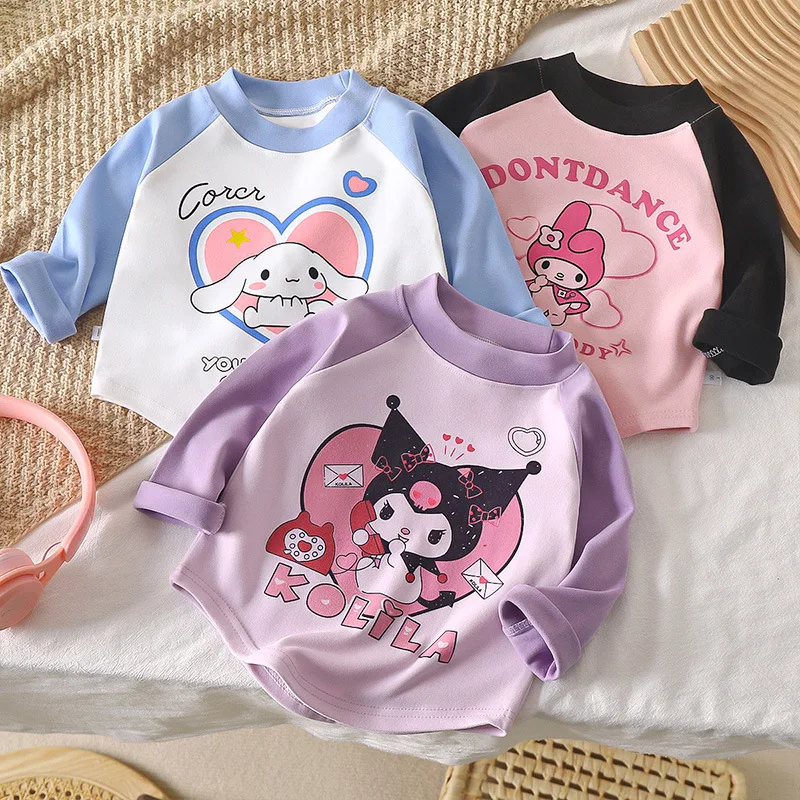 Новинка 2024 Детская осенняя одежда Sanrio милая мультяшная футболка Kuromi Cinnamoroll My Melody