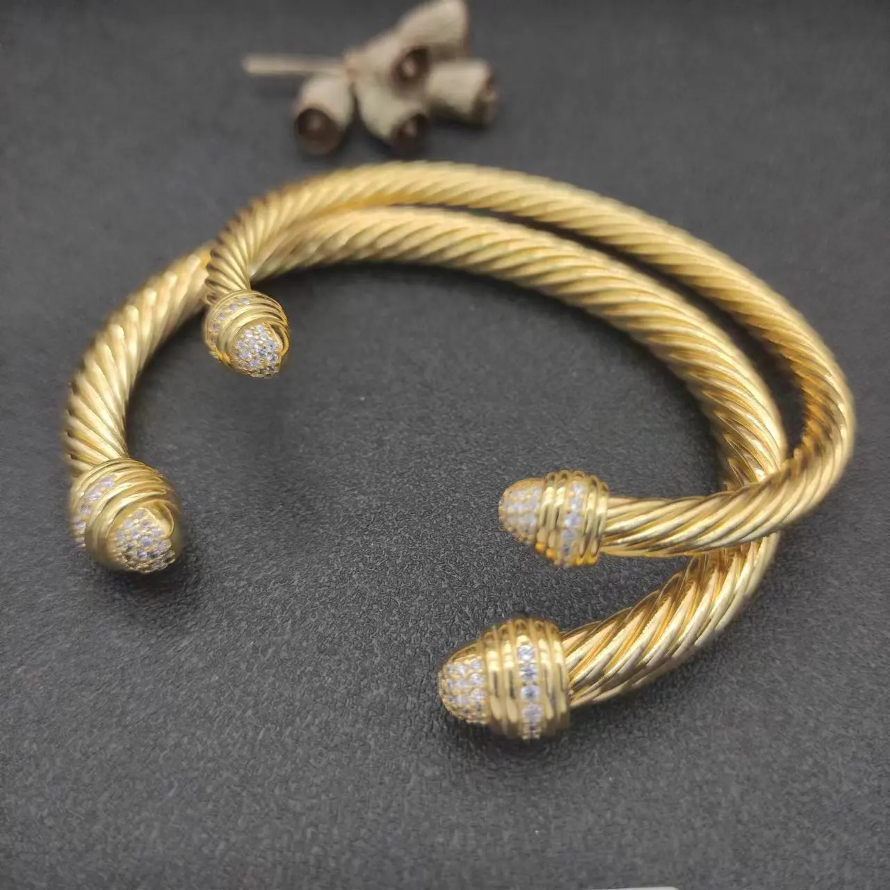 David Yurman 5MM 7MM Round Head Color Separation Bracelet Buckle in Sterling Silver with 18K Rose Gold PLATED