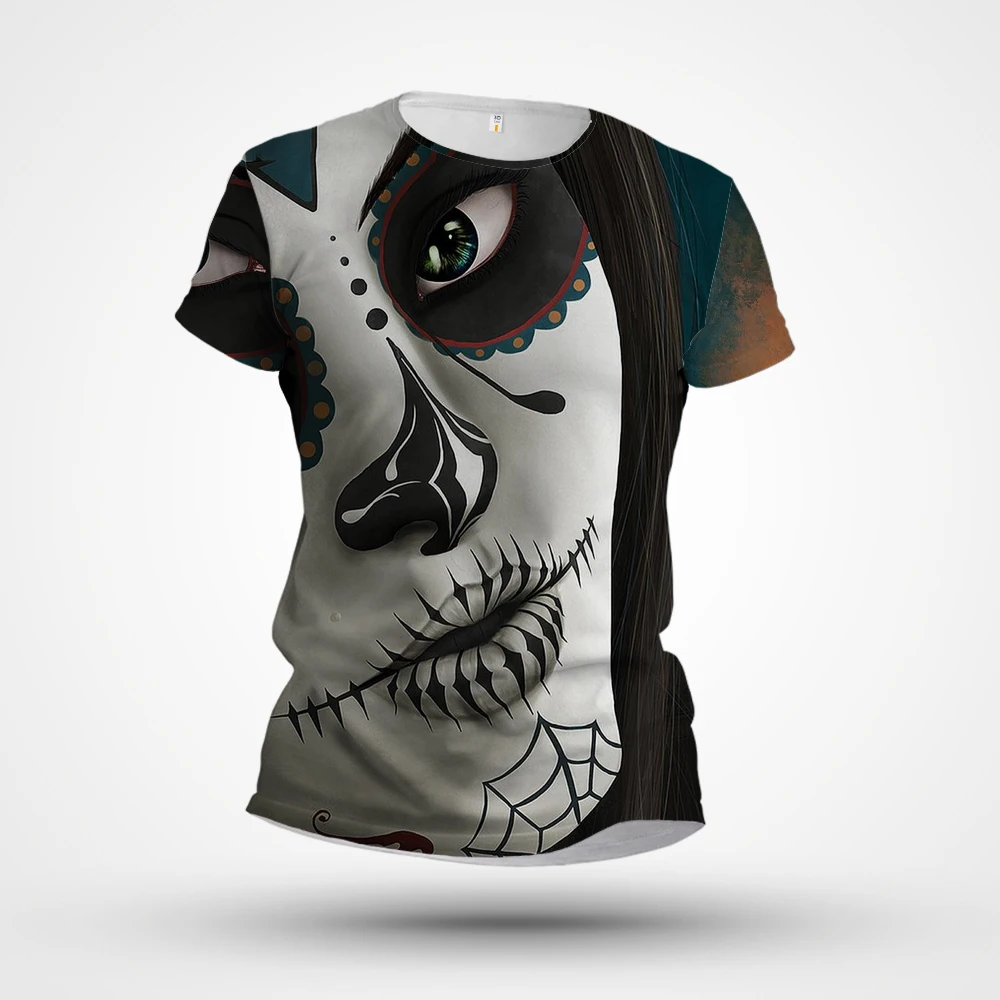 

2023 Summer New Men's T-shirt Cross border Hot Selling 3D Digital Printing Ghost Face Short Sleeve Casual Fashion Top Round Neck