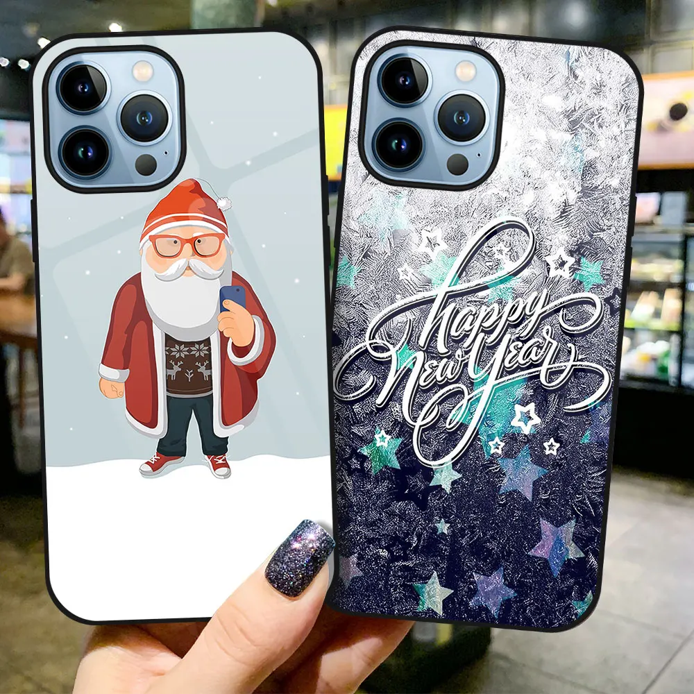 

Christmas Santa Claus Case for Iphone 14 11Pro Max 13 Mini Glass Fundas Cover for Iphone XS X XR 7 8 6 6S Plus SE 2022 2020 12