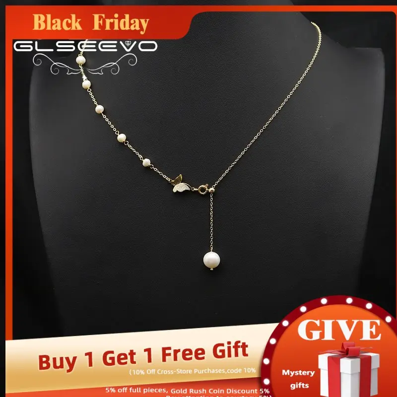 

GLSEEVO Natural Pearls Long Chain Gold Metal Adjustable Asymmetrical Necklace French Fashion Trends Women Luxury Jewelry GN0422