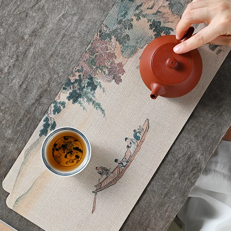 

Table Flag Tea Cloth Chinese Tea Towel Cloth Mat Double-sided Ancient Painting Tea Table Waterproof Zen Dry Bubble Single