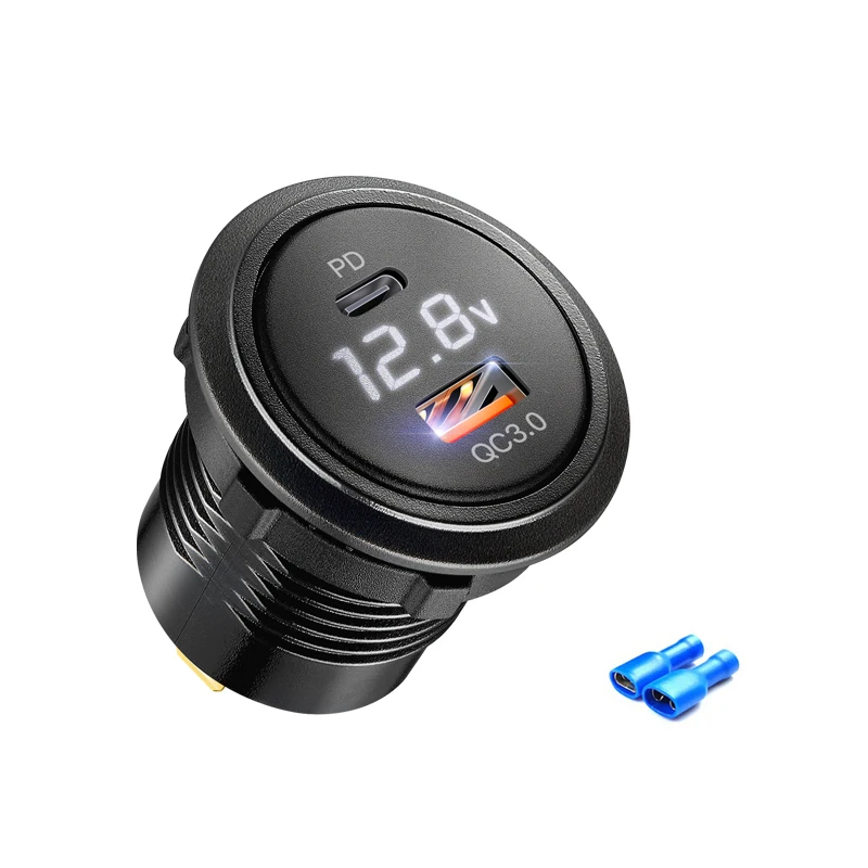 Фото Автомобильная розетка Voltemtercar, 12/24 в, 2 порта USB, зарядное устройство, розетка, USB-C PD & QC 3,0 для автомобиля, мотоцикла, с зарядным устройством для вольтметра №2