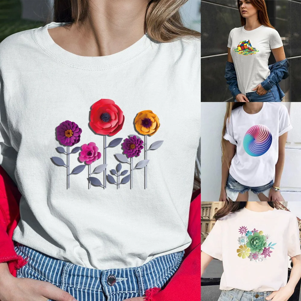 

O-neck T-shirt 2023 Women Fashion 3D Print Short Sleeve Casual Harajuku Hip Hop Pullover Summer All-match Trend Women Tees Shirt