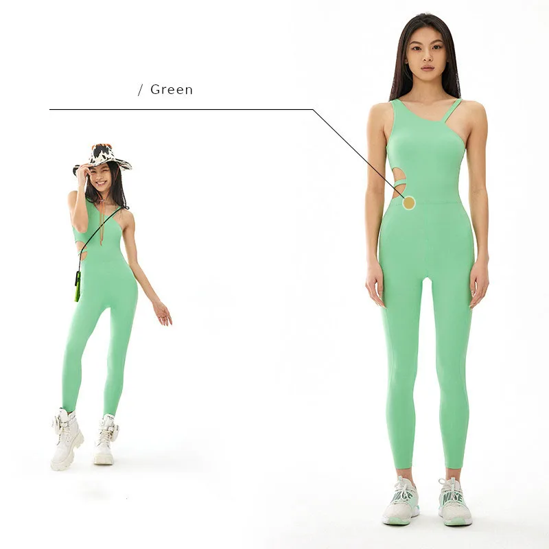 Sexy Seamless Yoga Sets Women Sleeveless Gym Clothing Single Strap Yoga Set Padded Waist Hollow Sports Rompers Fitness Jumpsuits