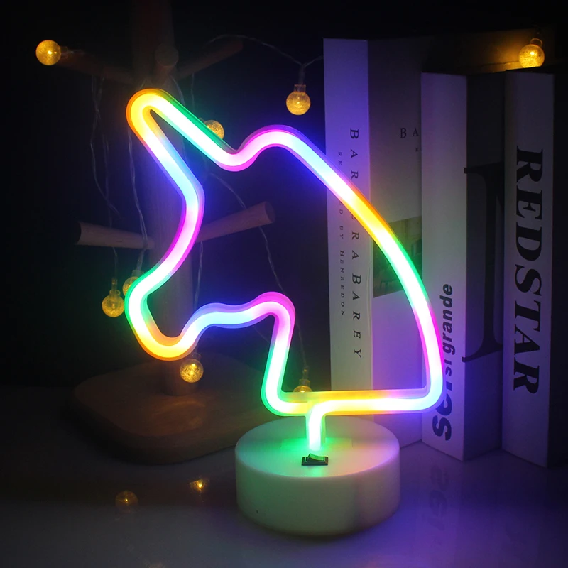 Wanxing Colorful Unicorn Led Neon Sign With Base USB/Battery Power For Brithday Xmas Gift Kids Kawaii Room Decor Xmas Gift