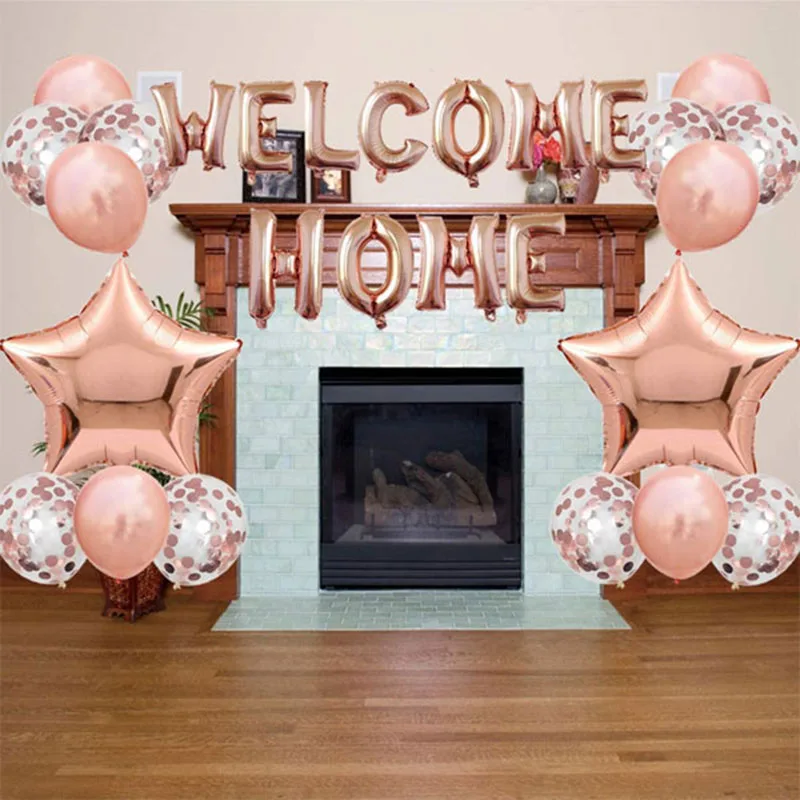 

1set 16inch Rose Gold Welcome Home Letter Foil Balloons Welcome Back to Home Event Party Supliers Inflatable Air Balls Decor